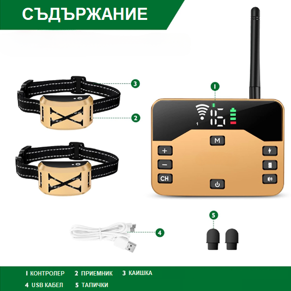 ПРОФЕСИОНАЛЕН ЕЛЕКТРОНЕН НАШИЙНИК ЗА ОБУЧЕНИЕ НА ДВЕ КУЧЕТА /EK007/