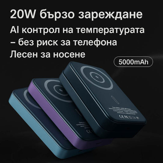 Безжична магнитна външна батерия с капацитет 5000 MAH / VB032 /