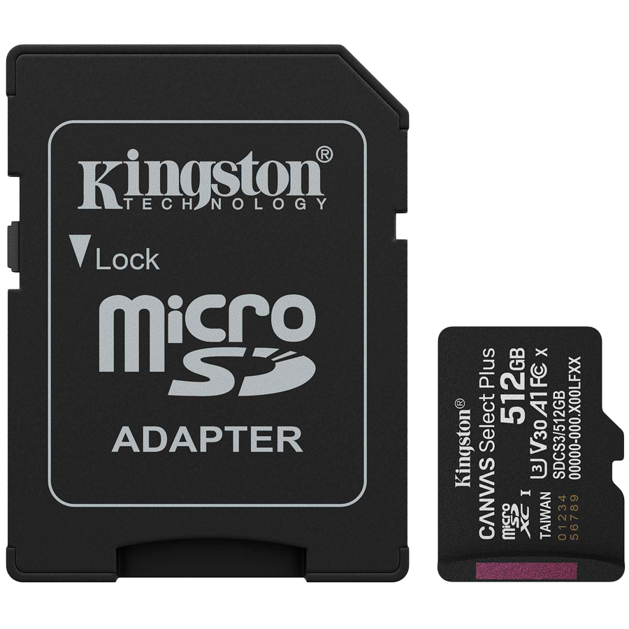 Карта памет Kingston 512GB microSDXC Canvas Select Plus Gen3 150MB/s A1 Card + Adapter КЛАС 10 / MSD009 /