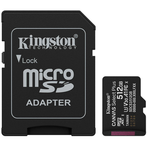 Карта памет Kingston 512GB microSDXC Canvas Select Plus Gen3 150MB/s A1 Card + Adapter КЛАС 10 / MSD009 /